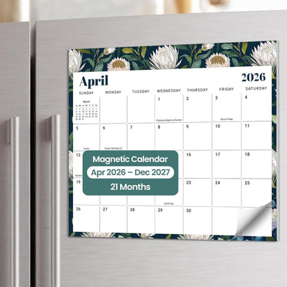 2026-2027 Magnetic Calendar for Refrigerator, Apr 2026-Dec 2027 | 21-Month Fridge Calendar 2026-2027 for Home Planning, Scheduling and Easy Organization, Greenery