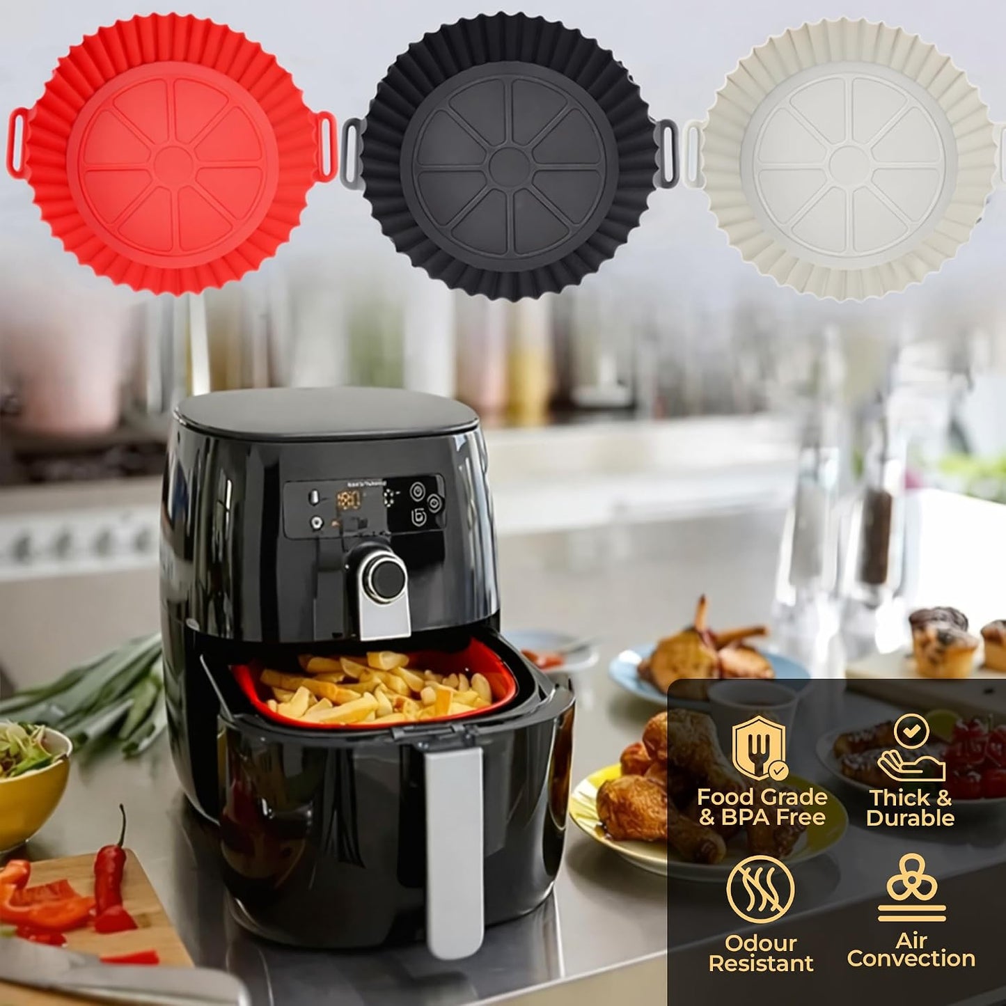 SAMNATE 3pcs Air Fryer Liners reusable - silicone air fryer liners, AirFryer Accessories, Air Fryer Silicone Liner - reusable airfryer liners - air fryer pans - airfryer liners
