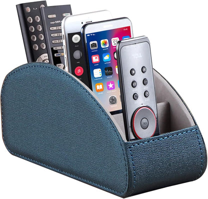 Pu Leather TV Remote Control Holder with 5 Compartments,Remote Caddy/Tray | Bedside Table Desk Storage Box/Organizer for Pen,DVD,Blu-Ray,Media Player,Heater Controller,Cosmetics,Glasses,Office Supplies
