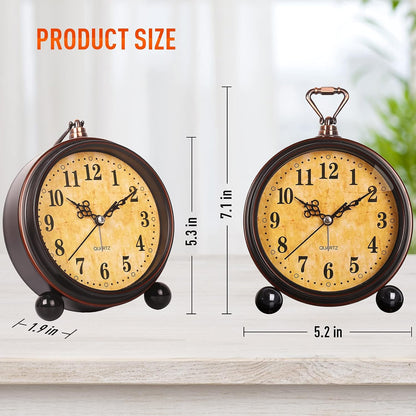 RODH Battery Alarm Clock,Vintage Retro Alarm Clock with Night Light，Hangable,Super Silent, Non Ticking Analog Small Table Clock for Bedroom,Bedside, Desk,Shelf