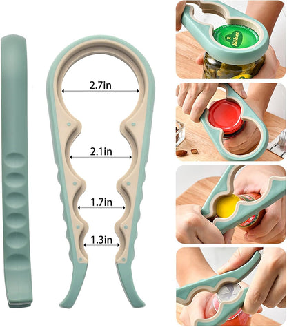 Jar Opener for Seniors with Arthritis,Jar Opener for Weak Hands,5-in-1 Bottle Opener,4-in-1 Can Opener (A-Blue)