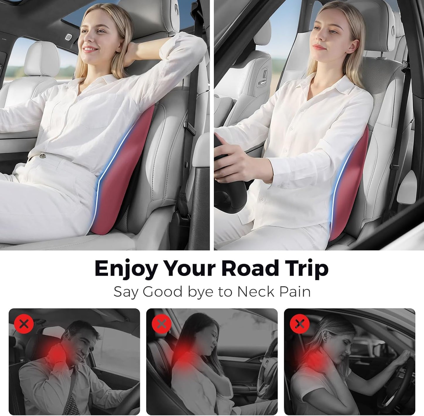BEBAS Ergonomic Lumbar Support Pillow for Car, Memory Foam Car Back Cushion | Comfort Lumbar Pillow for Back Pain Relief, Breathable Washable Cover, Fits for Driving, Office, Wheelchair, Black