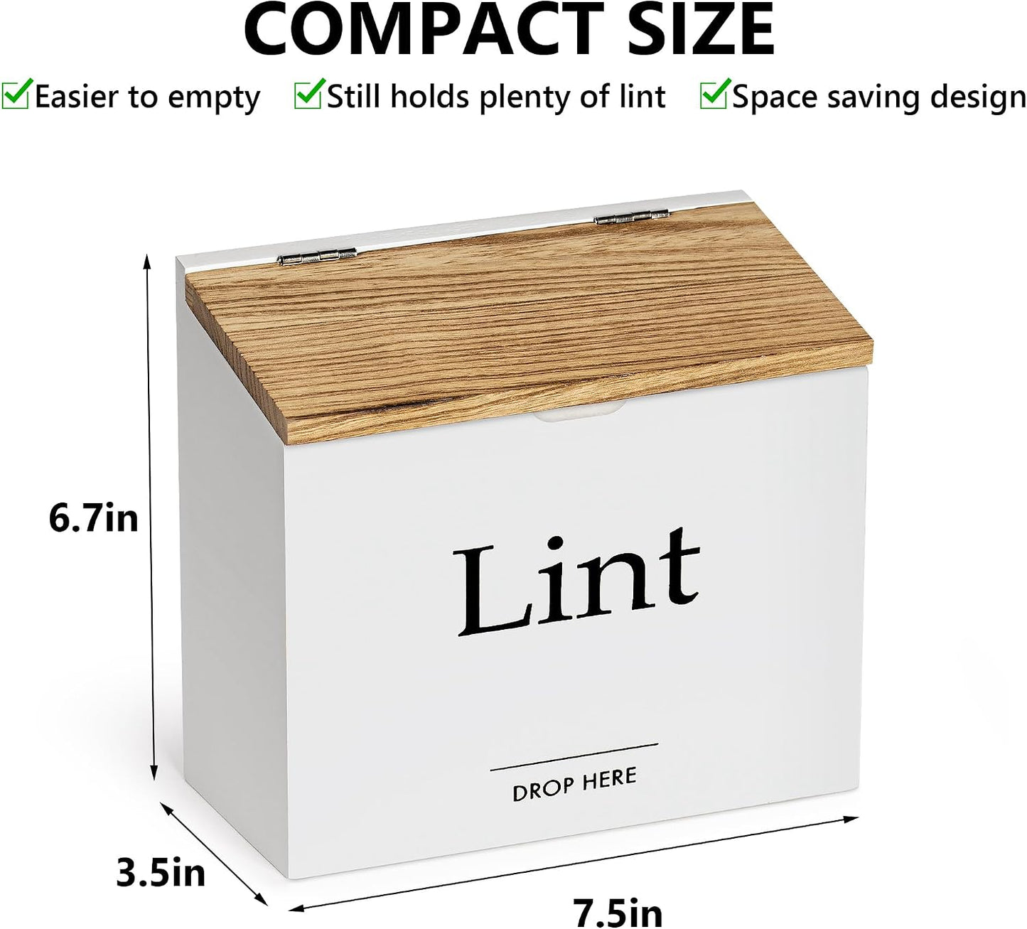 Magnetic Lint Bin for Laundry Room, Compact Size | Wooden Dryer Lint Bin with Lid - Rustic Lint Box, Magnetic Bin - Modern Farmhouse Laundry Room Decor, Black with Torched Lid