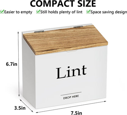 Magnetic Lint Bin for Laundry Room, Compact Size | Wooden Dryer Lint Bin with Lid - Rustic Lint Box, Magnetic Bin - Modern Farmhouse Laundry Room Decor, Black with Torched Lid