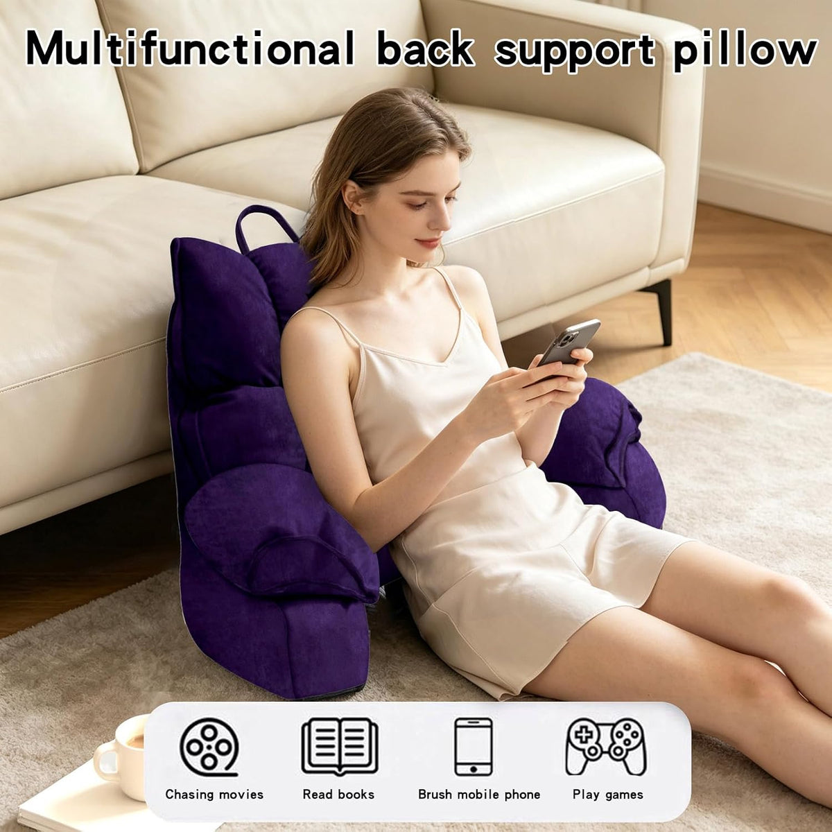 Reading Pillow for Bed with Arms, Back Support, Memory Foam（Grey Black）