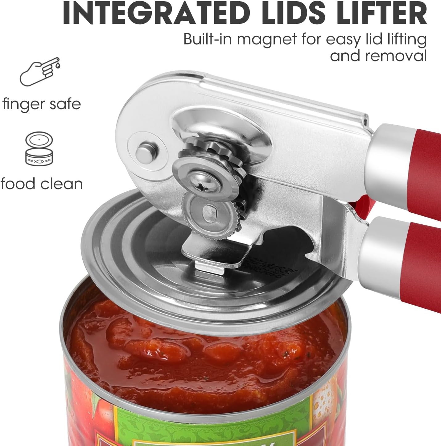 UHIYEE Hand Held Can Opener Manual with Magnet for Home Kitchen, Black | Easy Work, Premium 420J2 Steel, Magnetic Lid Lifter, Easy-Turn Oversized Knob, Arthritis Friendly, Smooth Edge