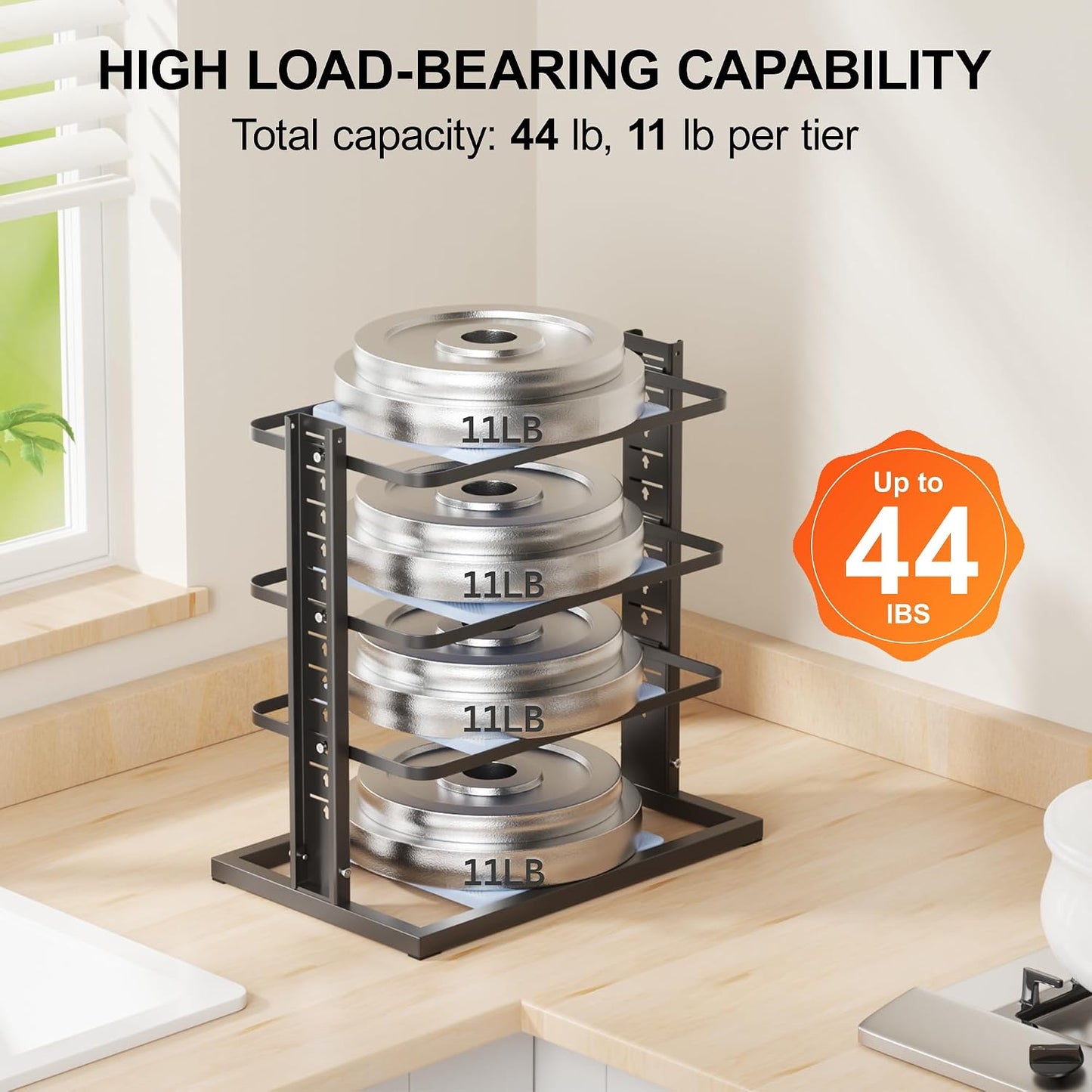 LAMU Pots and Pans Organizer for under Cabinet, 6-Tier Heavy Duty Pan Pot Organizers inside Cabinet Adjustable 14 to 24.57", Pot Rack Kitchen Cabinet Organization and Storage Holds up to 12" Cookware