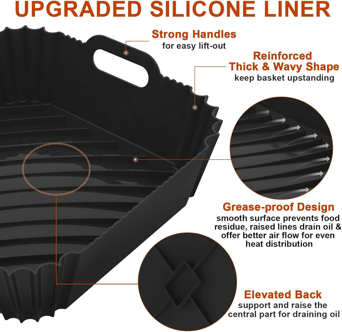 Air Fryer Silicone Liners Square 2 Pack 7.1 Inch Airfryer Liners 4-7 QT Reusable Air Fryer Liners Silicone Pot Oven Liner Baking Tray, Air Fryer Basket Silicone Mat Bowl Air Fryer Accessories Kitchen
