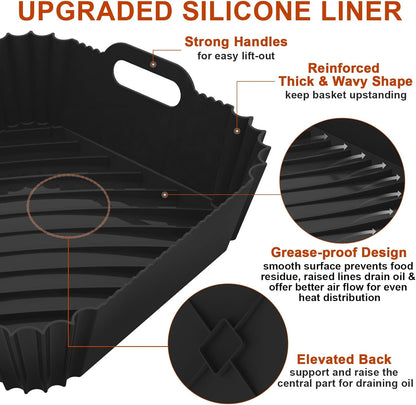 Air Fryer Silicone Liners Square 2 Pack 7.1 Inch Airfryer Liners 4-7 QT Reusable Air Fryer Liners Silicone Pot Oven Liner Baking Tray, Air Fryer Basket Silicone Mat Bowl Air Fryer Accessories Kitchen