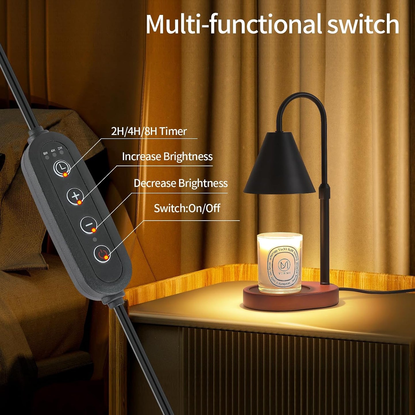 Candle Warmer Lamp with Timer and Dimmer,Electric Gold Light Gifts for Women Melt Wax Warmer Lamp with 2 Bulbs for Candle Jars House Warming New Home Decor Bedroom
