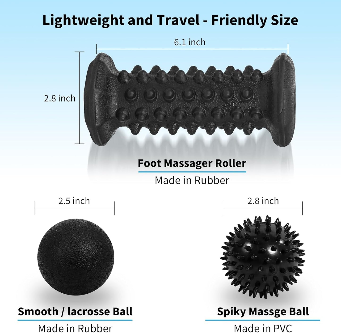 Foot Massager Roller Set for Plantar Fasciitis, Arch and Heel Pain Relief | Includes Foot Roller, lacrosse and spiky massage balls for deep tissue trigger point muscle therapy and neuropathy relief