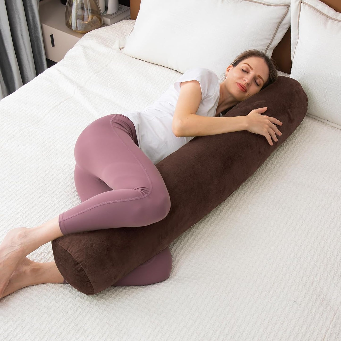 1 MIDDLE ONE Body Pillow for Adults, Bolster Pillow with Removable Velvet Cover, Long Round Cervical Roll Pillow, 35 x 7.87 Inches, Blue