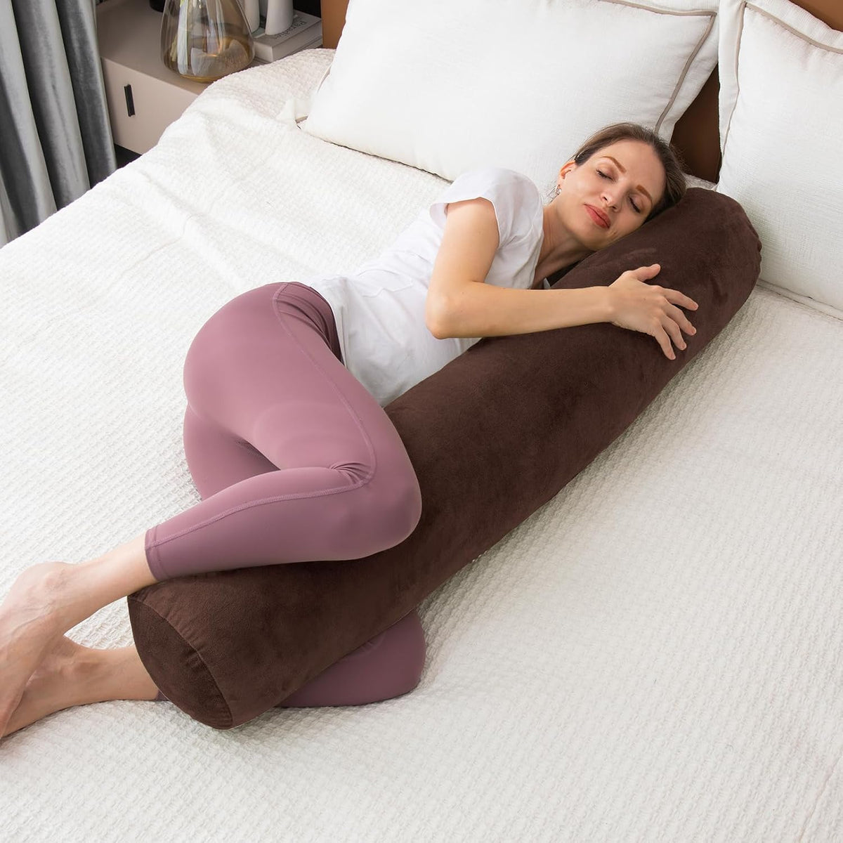 1 MIDDLE ONE Body Pillow for Adults, Bolster Pillow with Removable Velvet Cover, Long Round Cervical Roll Pillow, 35 x 7.87 Inches, Blue