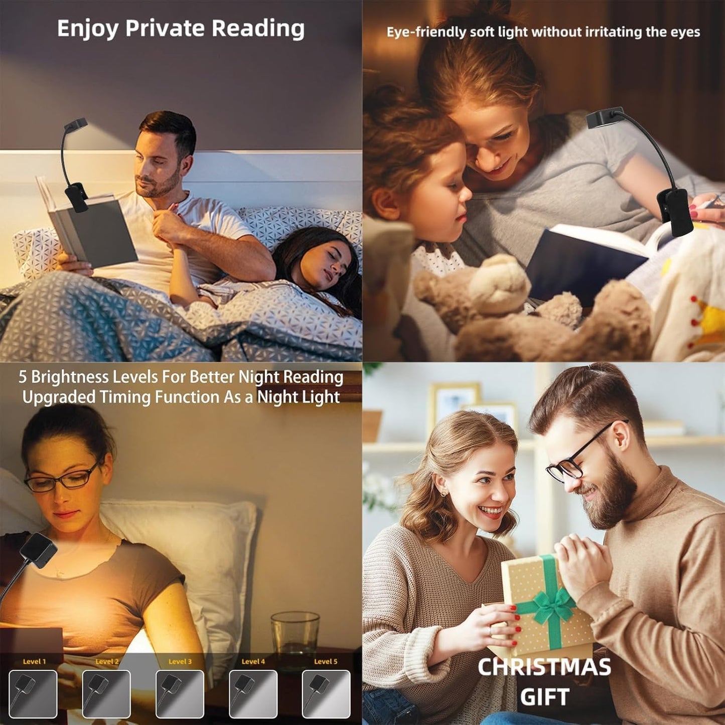 USB-C Rechargeable Book Light for Reading in Bed 3 Pack, LED Book Lights with 3 Color Temperature Reading Light, Easily Clip on to a Small Mini Lightweight Book Lights for Read Book Lovers