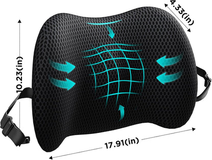 Lumbar Support Pillow for Office Chair, Memory Foam Car Back Cushion | Lumbar Pillow Lower Back with 4d Mesh Cover Adjustable Straps, Ergonomic Chair Back Pillow for Office, Car, Gaming Chairs