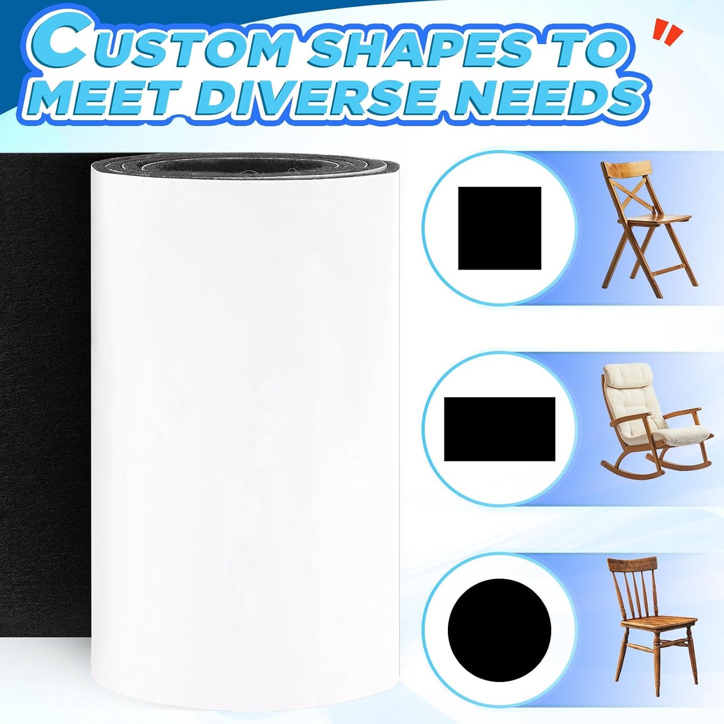 Felt Furniture Pads, 40x5 inch Self Adhesive Felt Tape, Cuttable Heavy Duty Felts Strip Roll for Protecting Hardwood Floors No Scratches