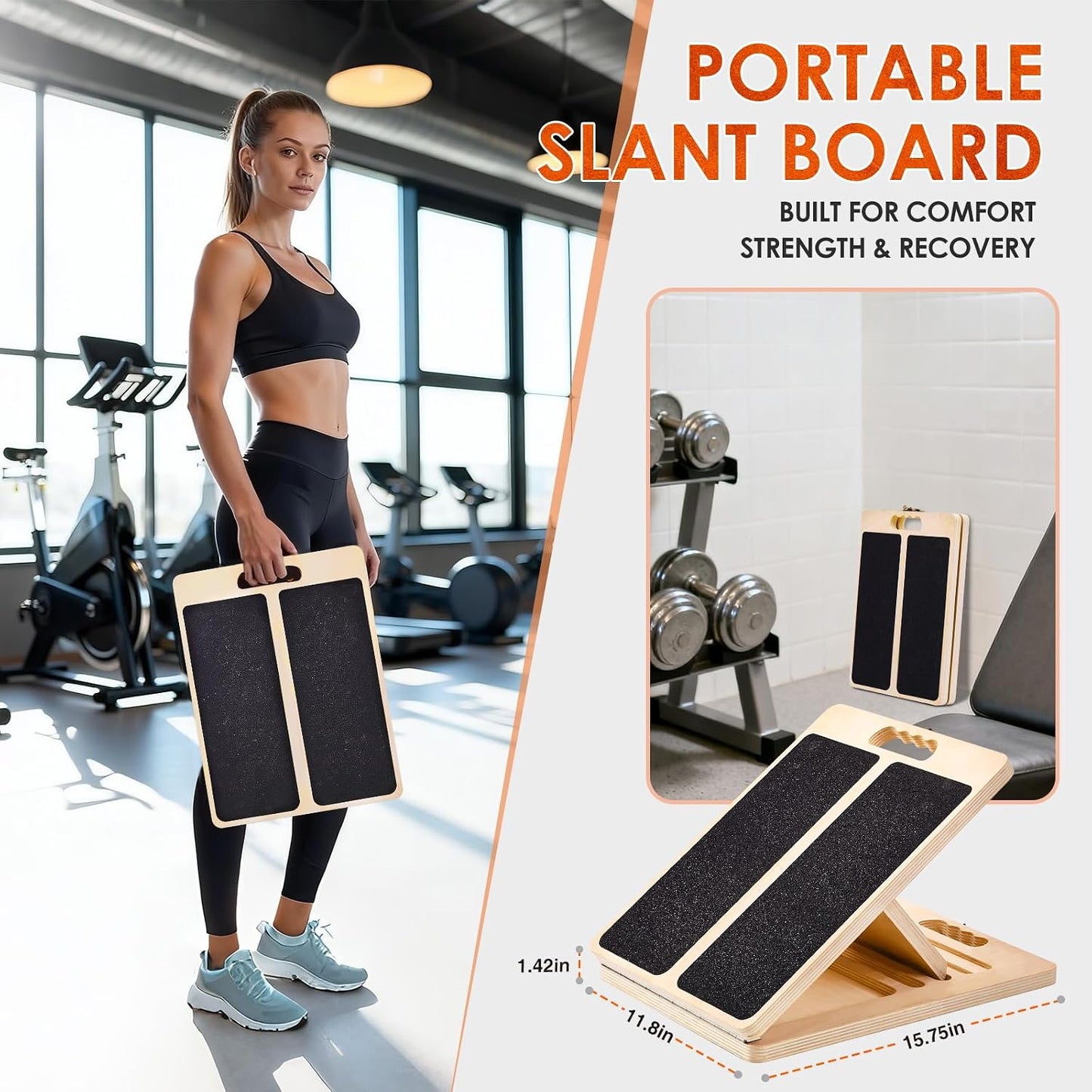Thickened Wooden Calf Stretching Slant Board, Portable Adjustable Incline Board, 320 Lbs Weight Capacity, Calf Stretch Wedge for Leg, Heel, Suitable for Adults' Leg & Foot Stretching