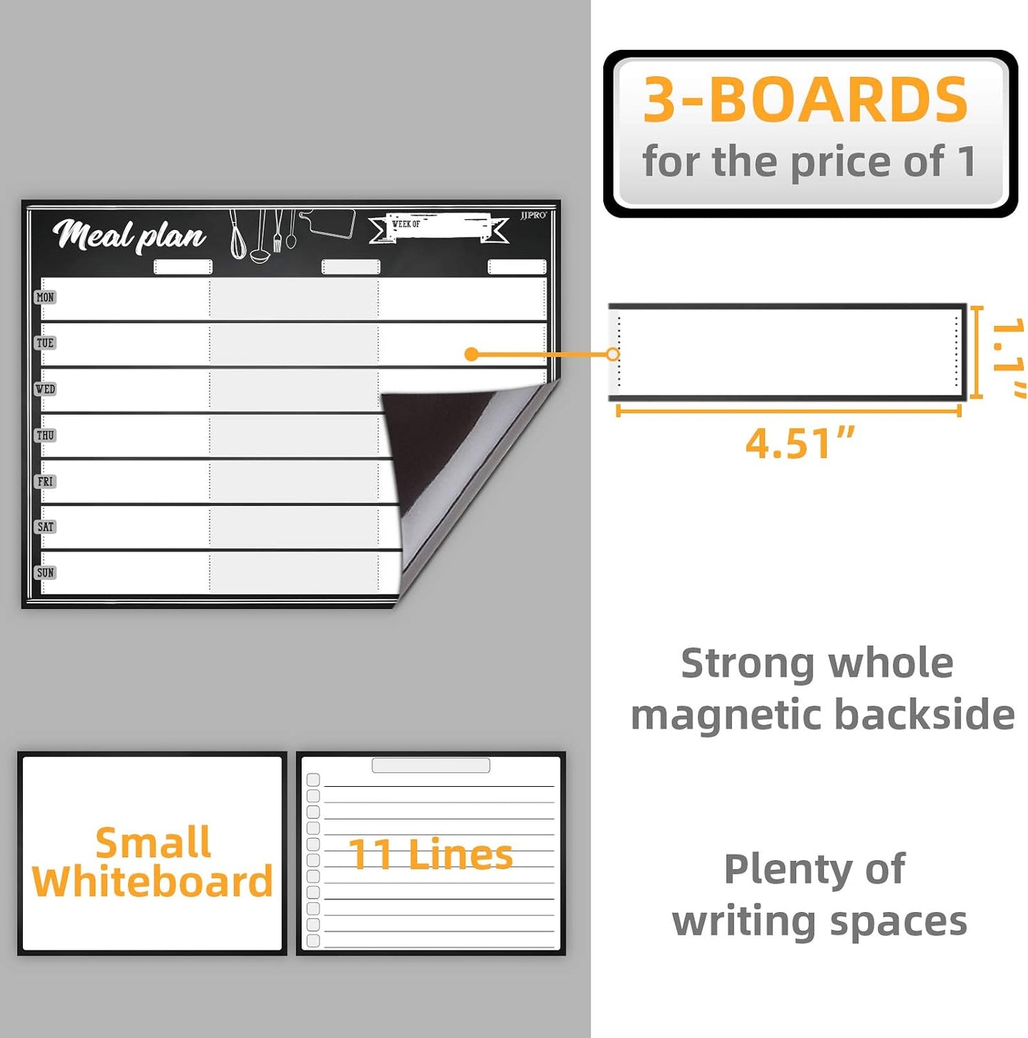 JJPRO Magnetic Dry Erase Meal Planning Whiteboard for Refrigerator-One 14.5x11 Weekly Menu Board and Two Notes Whiteboard for Kitchen Fridge-Refrigerator Organizer with Meal Planner Boards