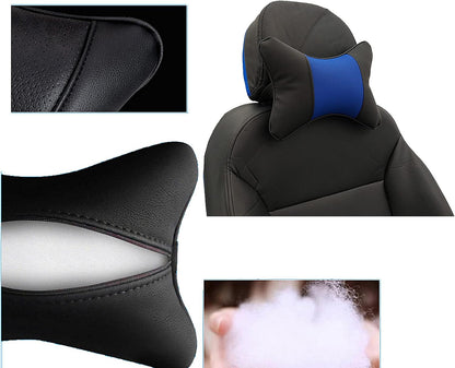 2 Packs Car Neck Pillows, Dual-Side PU Leather Car Headrest with Fiber Filling, Universal Soft Neck Support Pillow for Car, Home & Office (Black)