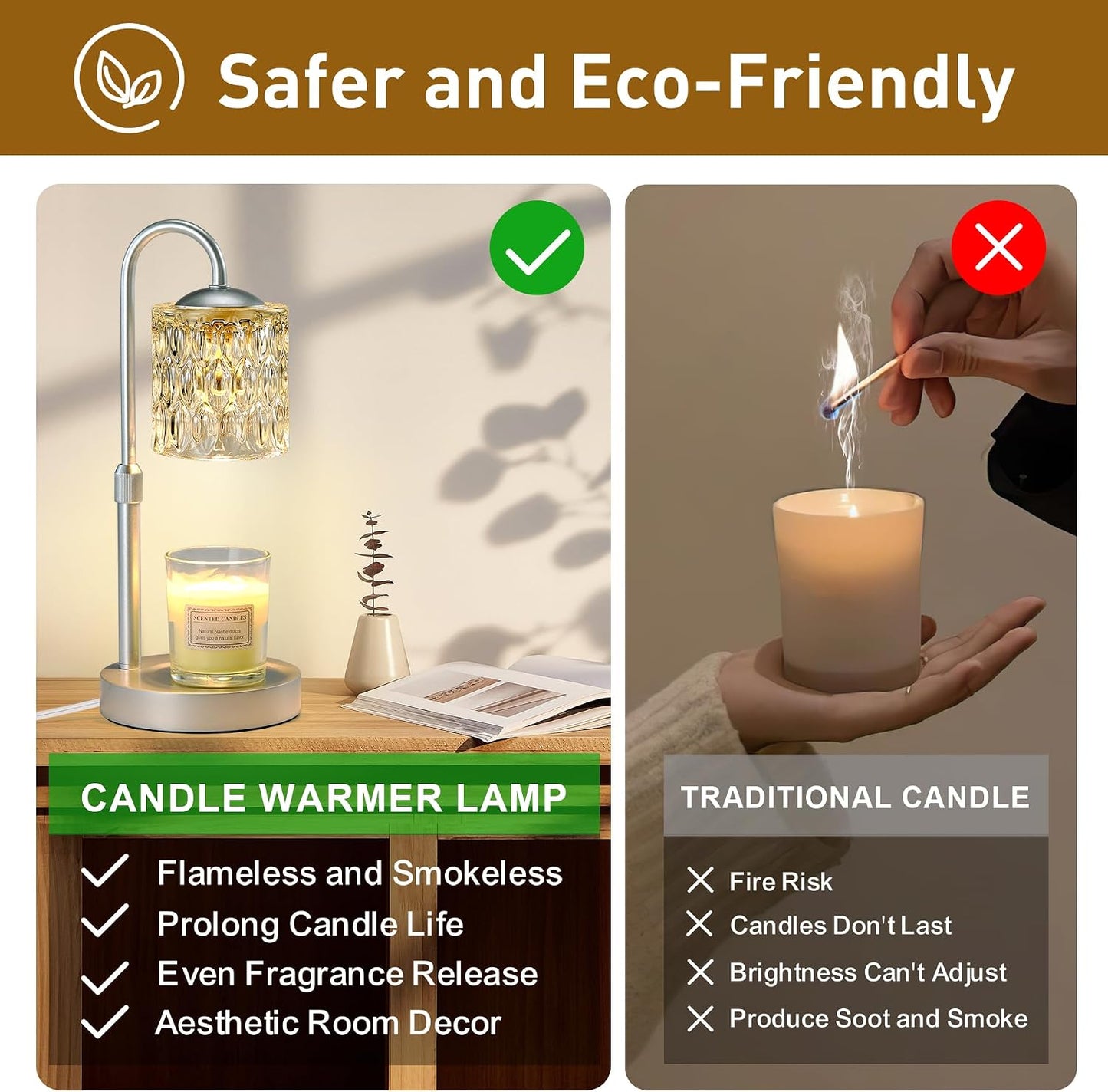 Briever Dimmable Candle Warmer Lamp with Timer, Height Adjustable Electric Candle Wax Warmer, Christmas Birthday Gifts for Women Mom, House Warming Gifts New Home Room Decor, Black Solid Wood Base