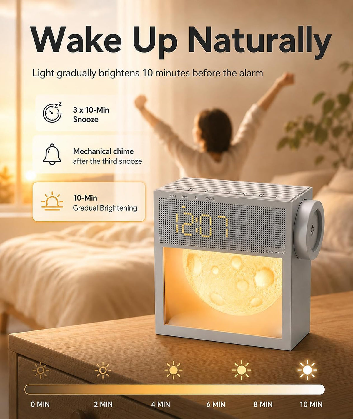 Rechargeable Sunrise Alarm Clock with Sound Machine and Night Light