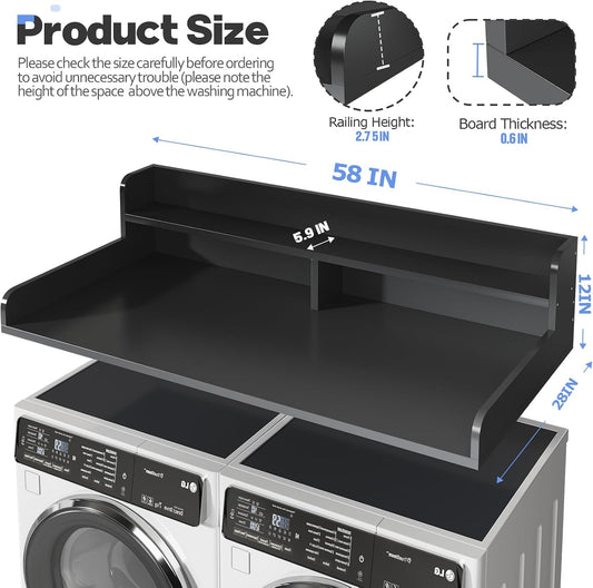 2-Tier Washer and Dryer Countertop with 2.75" H Guard,54" W x 27.5" D Laundry Countertop Cover with Non-Slip Pad,Large Space Laundry Topper for Folding Clothes Over Washer and Dryer-White