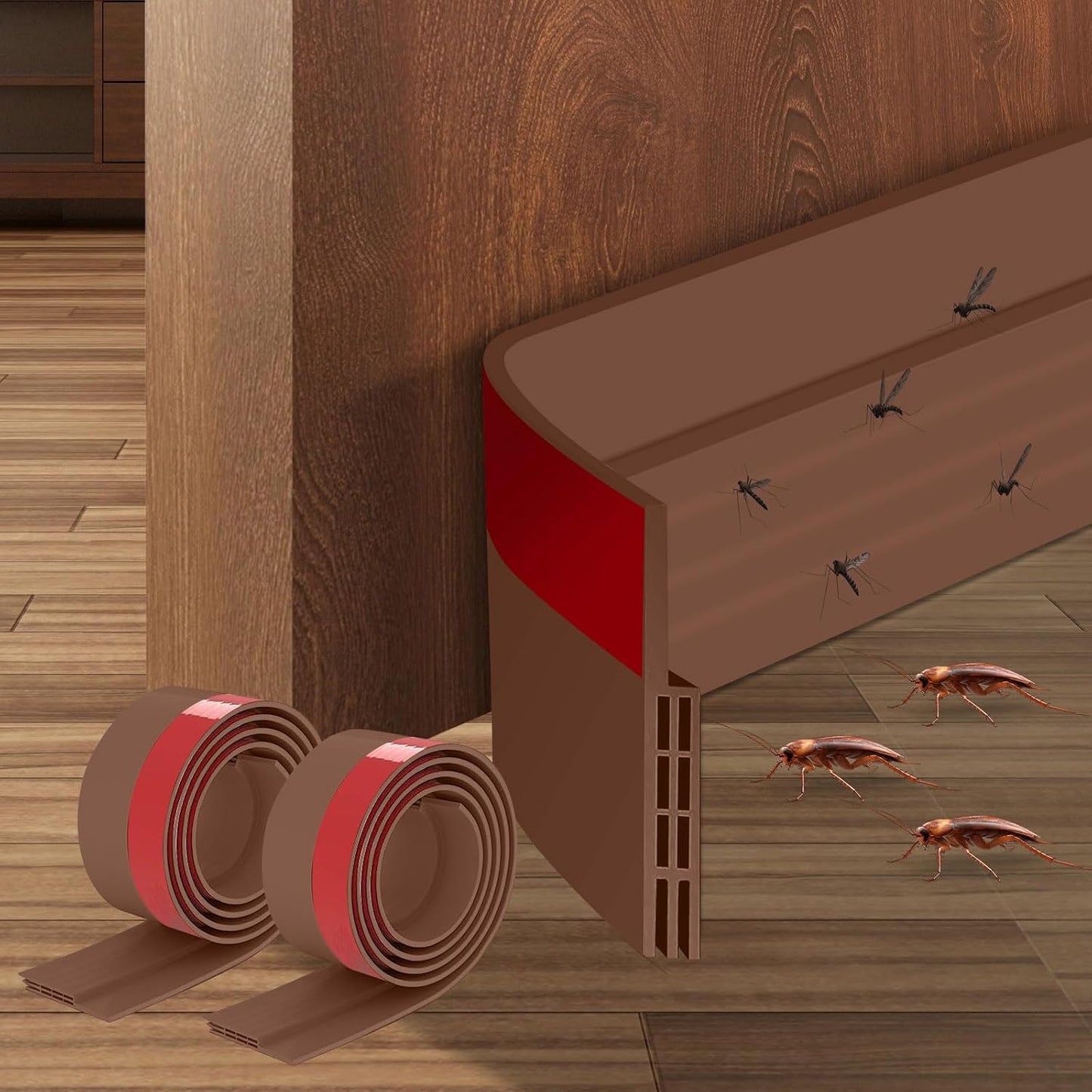 Ainiv Door Draft Stopper Under Door Seal, 2" W x 39" Cutable Soundproof Door Seal, Adhesive Under Door Sweep Weather Stripping Soundproof Kit, Under Door Draft Stopper Seals Anti-Collision-Black