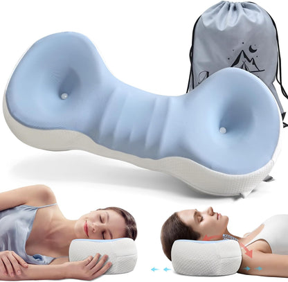 Cervical Neck Roll Pillow, Say Goodbye to Neck Pain, Travel Neck Support Pillow for Side Sleepers, Ergonomic Memory Foam Camping Pillow, Cervical Traction Device with Storage Bag