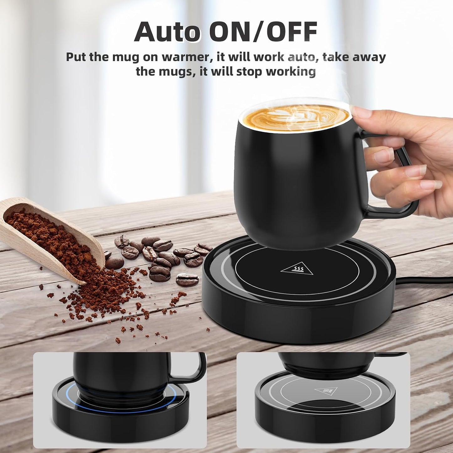 Coffee Warmer with Mug Set - Electric Beverage Cup Warmer for Desk Office Home Use, Candle Warmer Heating Plate with Gravity Switch Auto Shut Off (Up to 131F/55C), 12oz (Blue Set)