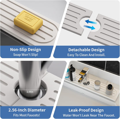 Faucet Mat for Kitchen Sink, Water Absorbent Kitchen Faucet Mat, Durable Sink Splash Guard with Raised Feet, Diatomite Fast Drying Kitchen Sink Faucet Mat, Bathroom Stone Drying Tray for Counter