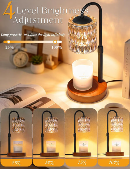 Briever Dimmable Candle Warmer Lamp with Timer, Height Adjustable Electric Candle Wax Warmer, Christmas Birthday Gifts for Women Mom, House Warming Gifts New Home Room Decor, Black Solid Wood Base