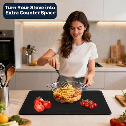 28 x 20 in Electric Stove Top Cover Set with 2 Stove Gap Covers | Thickened food-grade silicone glass cooktop protector; 450°F heat resistant, extra counter space, raised-edge dish drying mat
