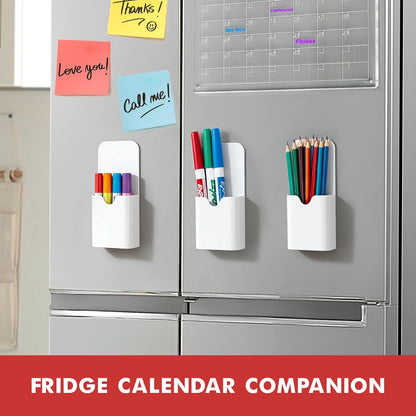 BEYGORM Magnetic Pen Holder for Refrigerator, Pencil Cup Organizer (Black) | Upgraded 1.5mm thick magnetic backing for whiteboards, lockers & fridge; 4 Pcs dry erase marker holder for classroom & office