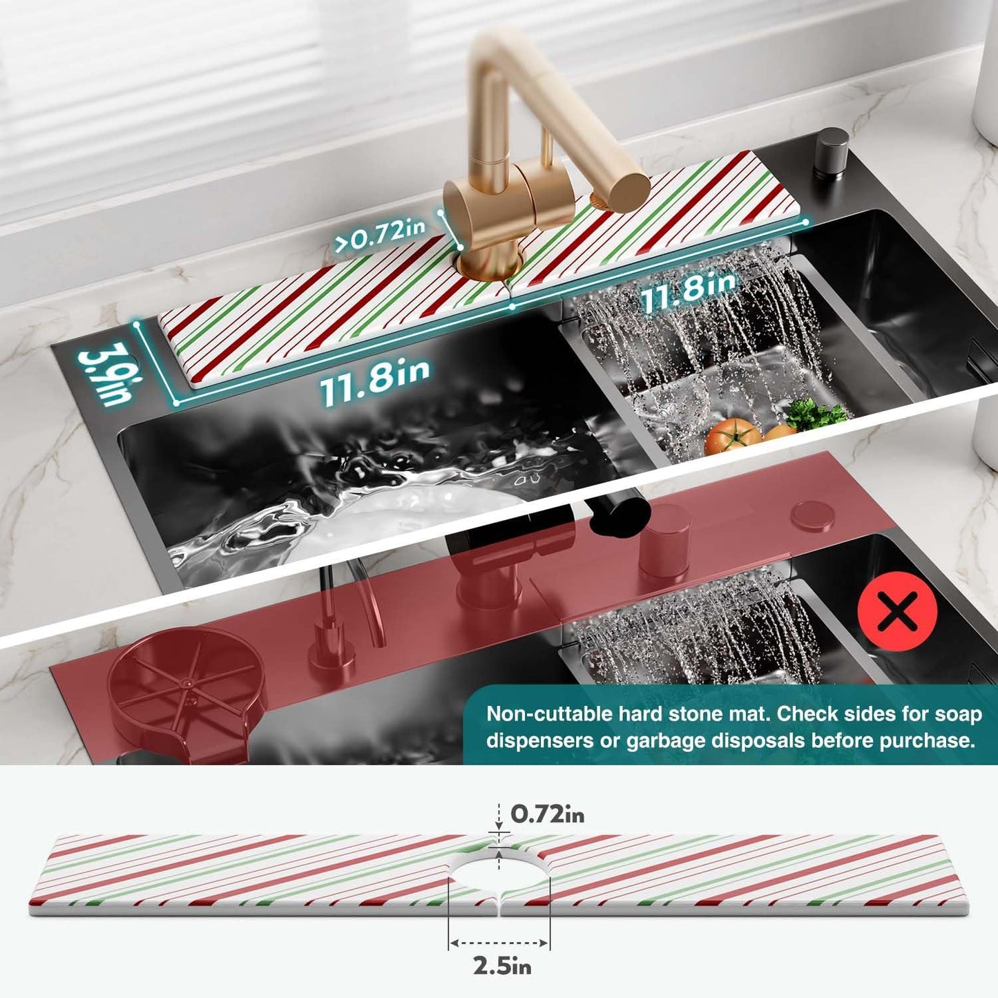 Diatomite Sink Splash Guard - DryingNeat Kitchen Faucet Mat, Instant Dry Water Absorbing Stone Tray for Sink, Durable Protector for Kitchen Bathroom Counter [Light Grey, 17.7" x 3.9"]