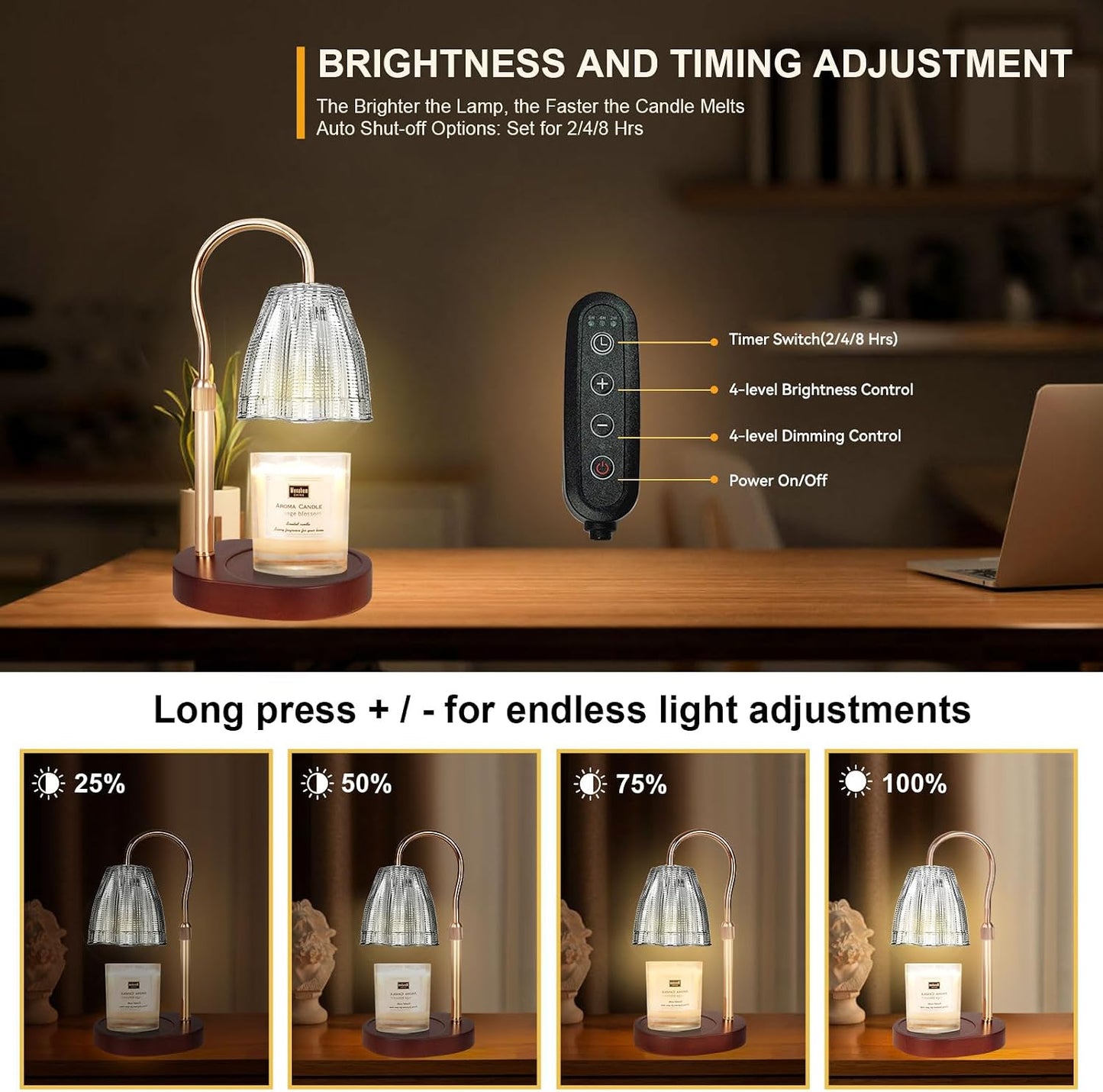 Candle Warmer Lamp with 3 Bulbs, Adjustable Height Dimmable Candle Warmer with Timer, Candle Lamp with Charming Gift Box Ribbon,Birthday Gifts for Women Mom, House Warming Gifts New Home Decor