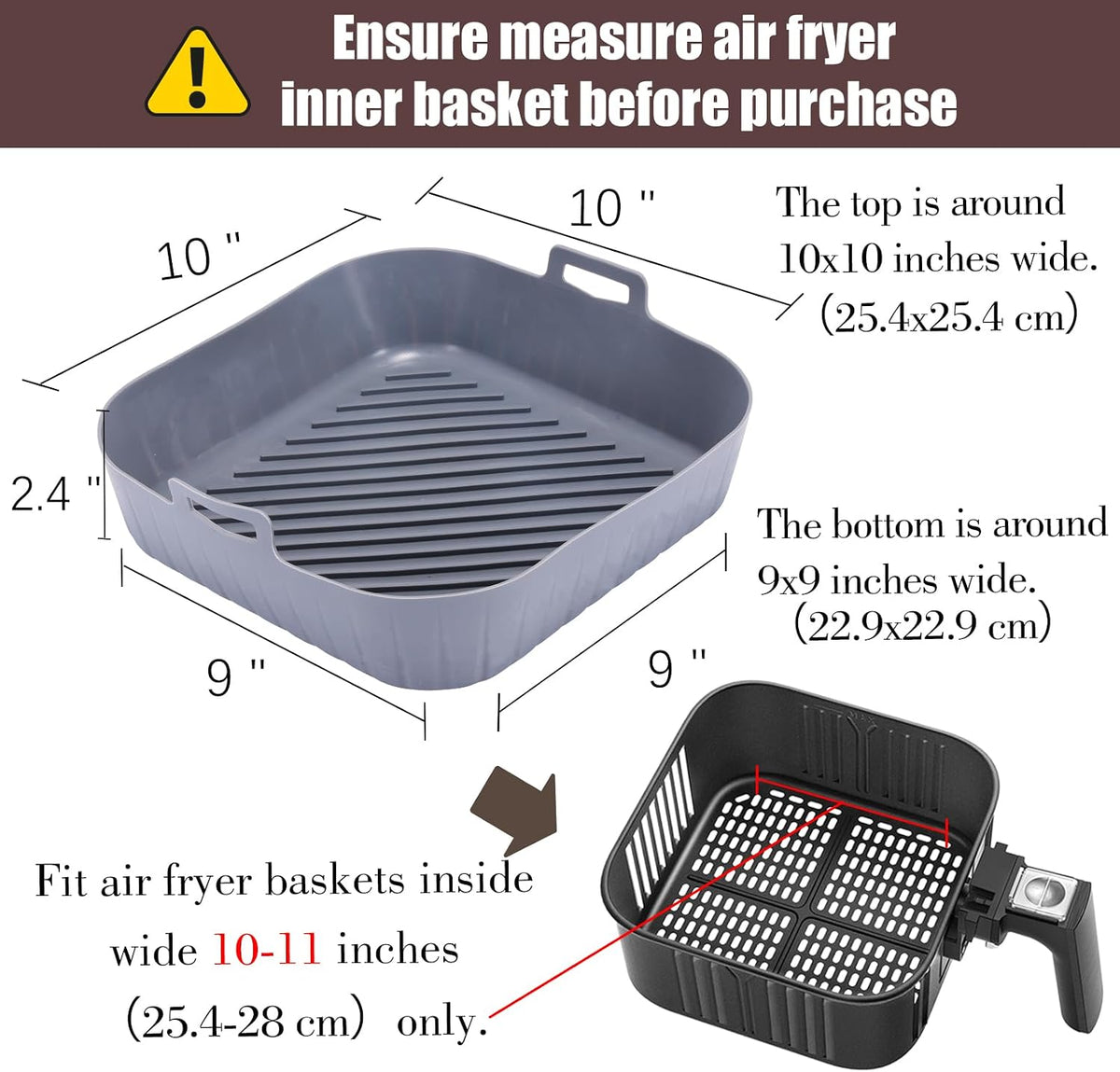 Golden Associate Silicone Liners Square for 8 to 8.5 inch Air Fryer, 2 Pcs Non-stick Food-grade Reusable Basket Baking Tray Airfryer Accessories