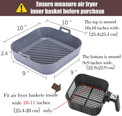 Golden Associate Silicone Liners Square for 8 to 8.5 inch Air Fryer, 2 Pcs Non-stick Food-grade Reusable Basket Baking Tray Airfryer Accessories