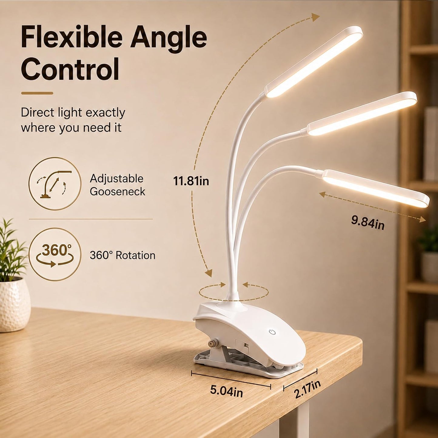 Rechargeable Easel Light for Painting, 45cm LED Lamp Bar | Artist Lighting for Canvas Work, 3 Color Modes, 3200mAh Clip On Desk Lamp, Flexible Gooseneck, Sturdy Clamp
