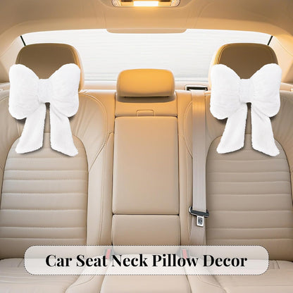 2 Pack Bow Car Headrest Pillows Plush Car Neck Pillows for Travel Driving Office Chair Head Support Cushions, Also Cute Car Decor Accessories (Black)