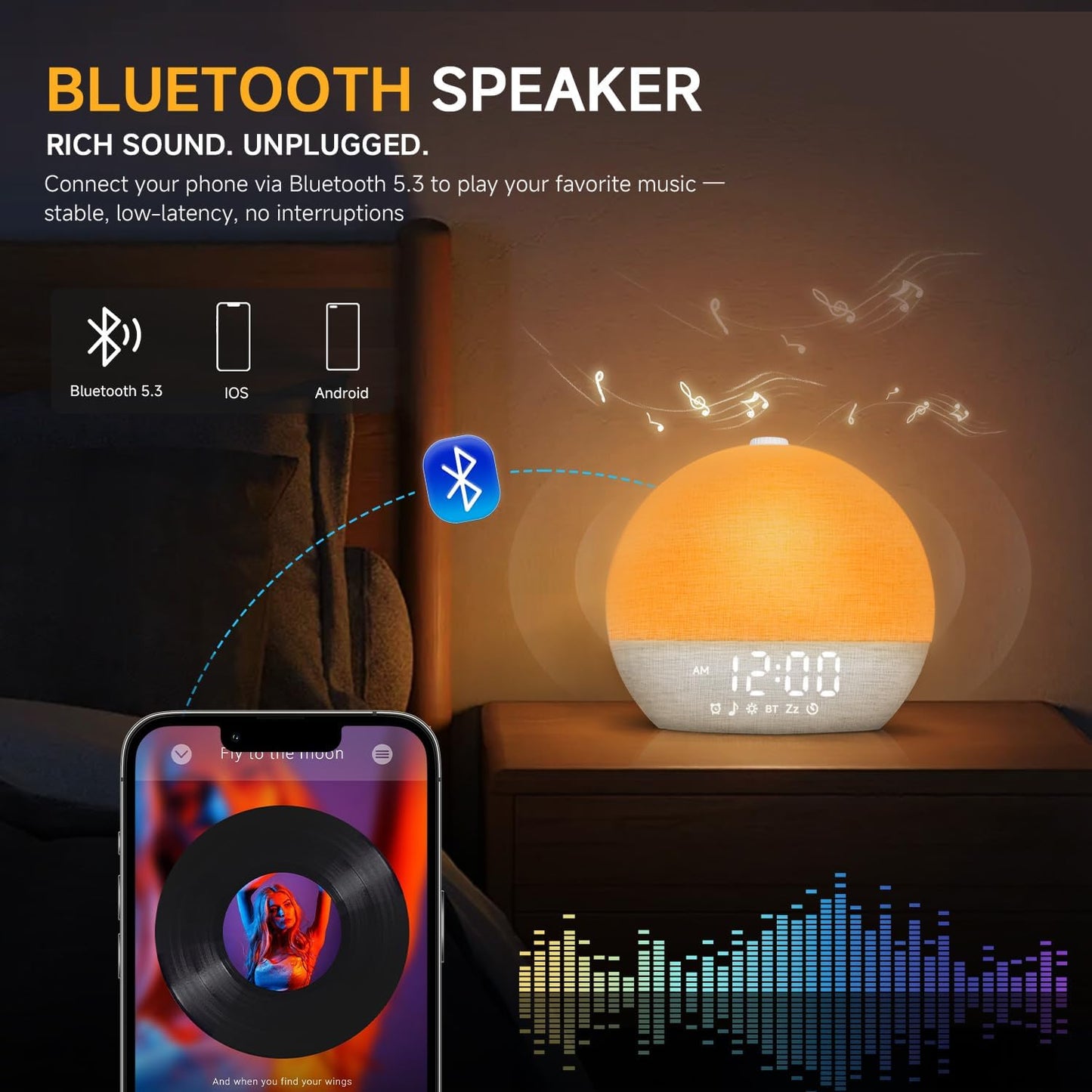 Geuuap Sunrise Alarm Clock White Noise Machine with Bluetooth Speaker,Khaki | 30 Soothing Sounds, 17 Dimmable lights, Simulated Sunrise, Backup Battery Memory, Auto-off Sleep Timer, Screen-Free Design