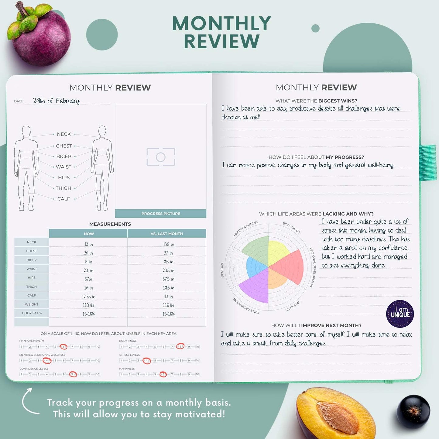 Clever Fox Wellness Planner & Food Journal for Weight Loss, A5 Orange | 5.8"x8.3" nutrition & exercise tracker for women tracking meals, diet & symptom diary, calorie counter notebook, stickers