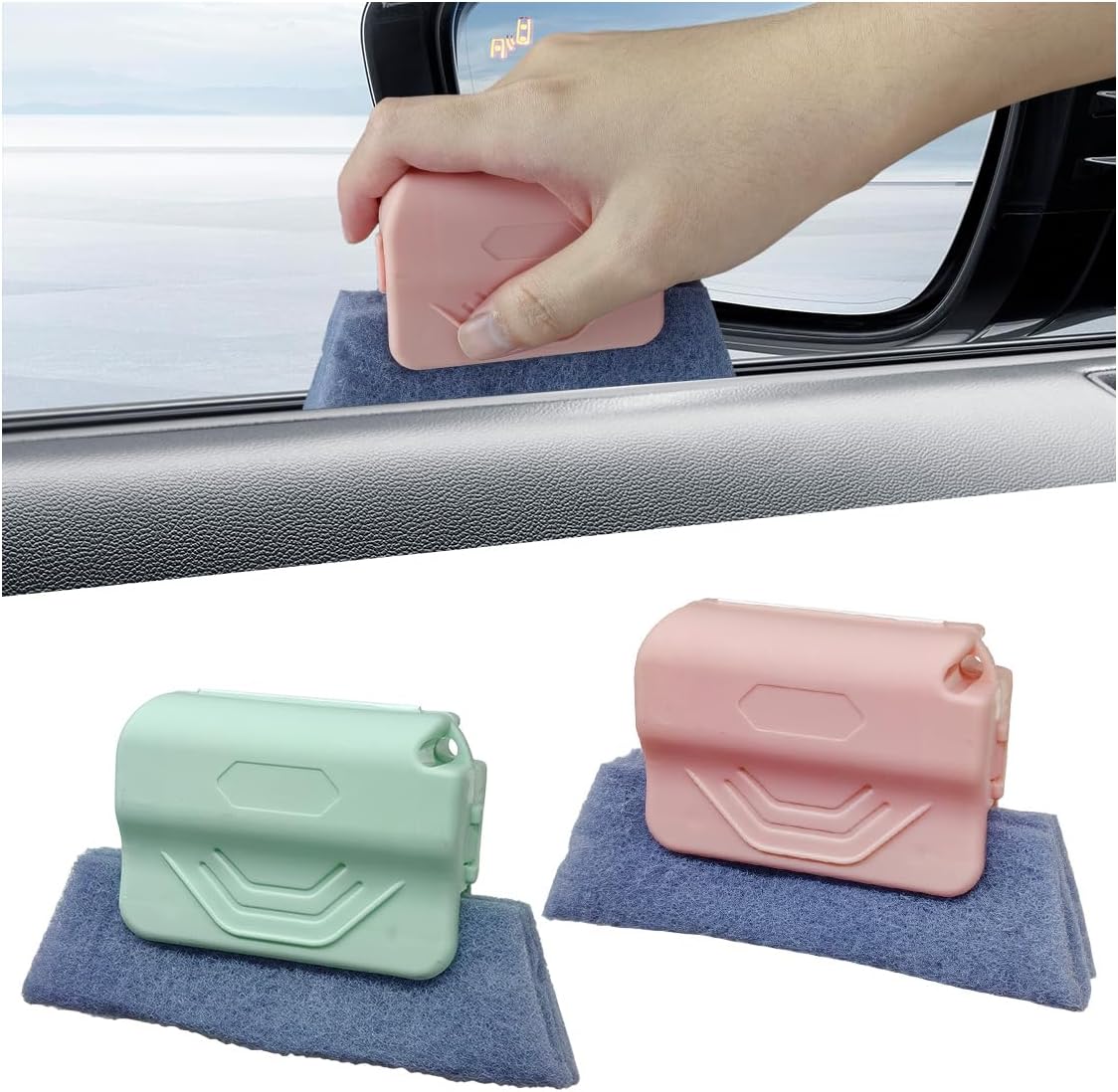 2PCS Magic Window Track Cleaner, Window Groove Cleaning Brush Tools Set, Hand-held Window Track Cleaner, Vehicle Clean Accessory for Sliding Door, Sill, Tile Lines, Shutter, Car Vents (GN&PK)