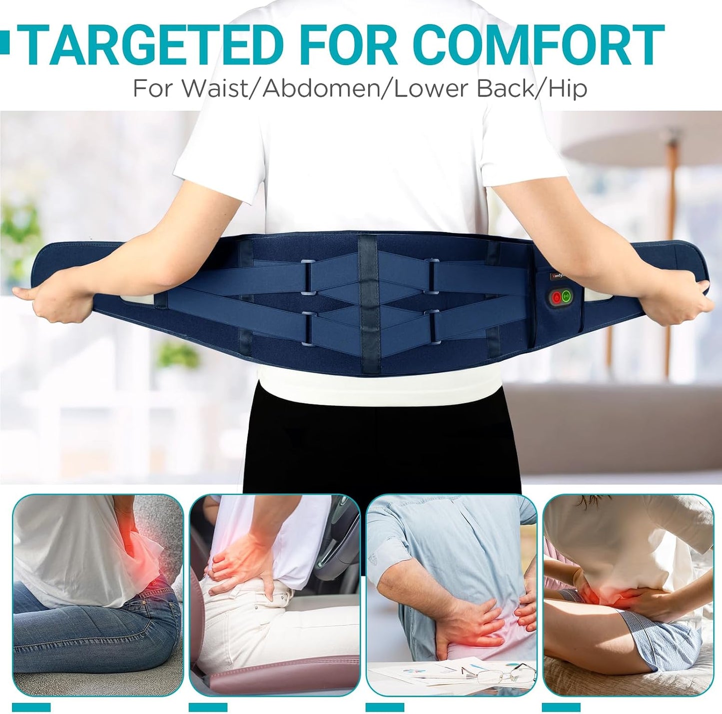 Comfytemp Cordless Heating Pad with Massager for Back, Gifts for Women Men | FSA Eligible HSA, Portable Lower Back Massager, Rechargeable Wireless Electric, Birthday Mom Dad Seniors 3 Heat 30mins, Grey