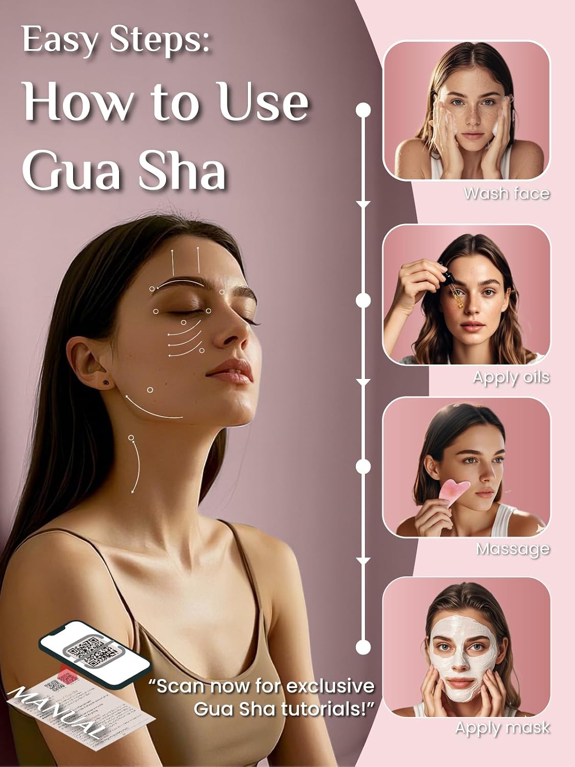 Rena Chris Gua Sha Facial Tools, Stainless Steel Guasha Tool for Acupuncture, Manual Massage Tool for Jawline Sculpting and Puffiness Reducing, Gua Sha Facial Massage Tool, Skin-Care Gift (Silver) | Face Massage Tool for Jawline Sculpting, Puffiness