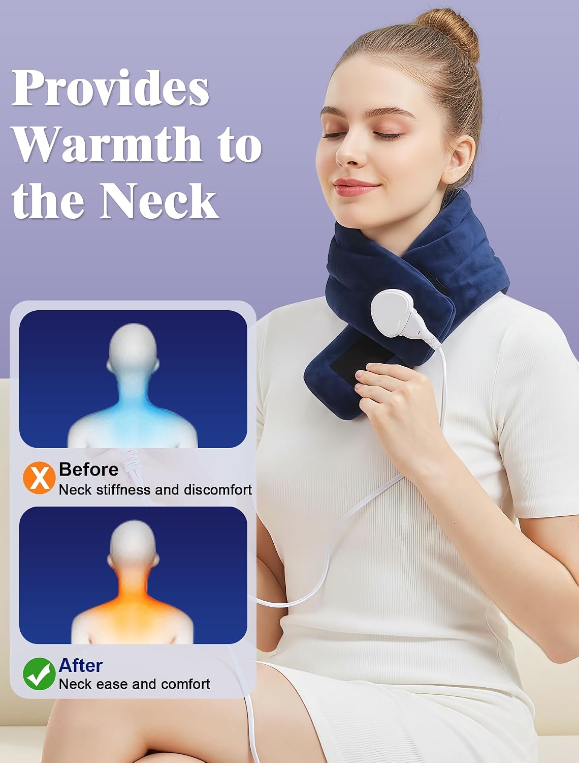 Wired Electric Neck Heating Pad for Neck Pain | Plug-in Heated Neck Wrap, 30s Heat Up, 86℉-158℉ Temp, Auto Shut Off, Soft Plush, Fit All Women Men, 8.53 ft Power Cord