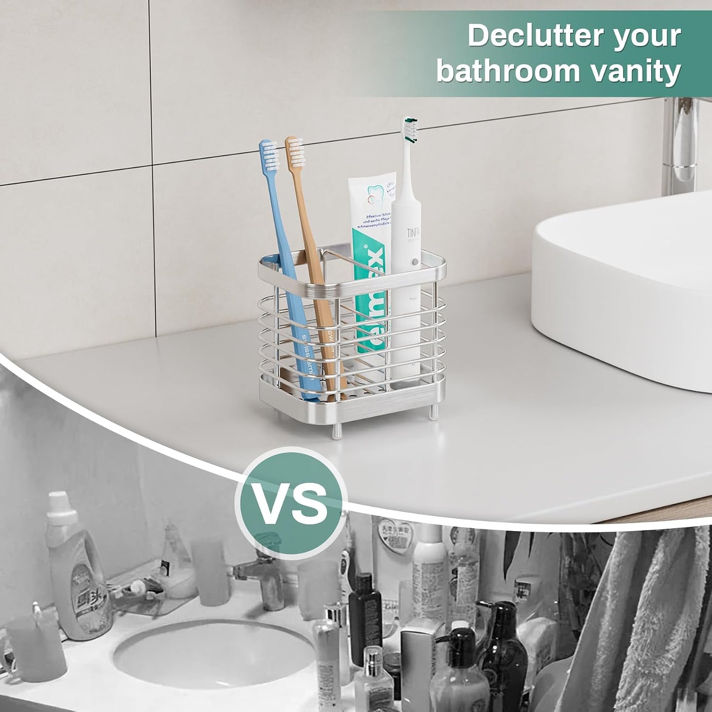 Stainless Steel Electric Toothbrush Holder for Bathroom with Drainage | Anti-Slip Countertop Tooth Brush Holder Caddy Stand, Toothbrush and Toothpaste Organizer, Black Bathroom Accessories Decor