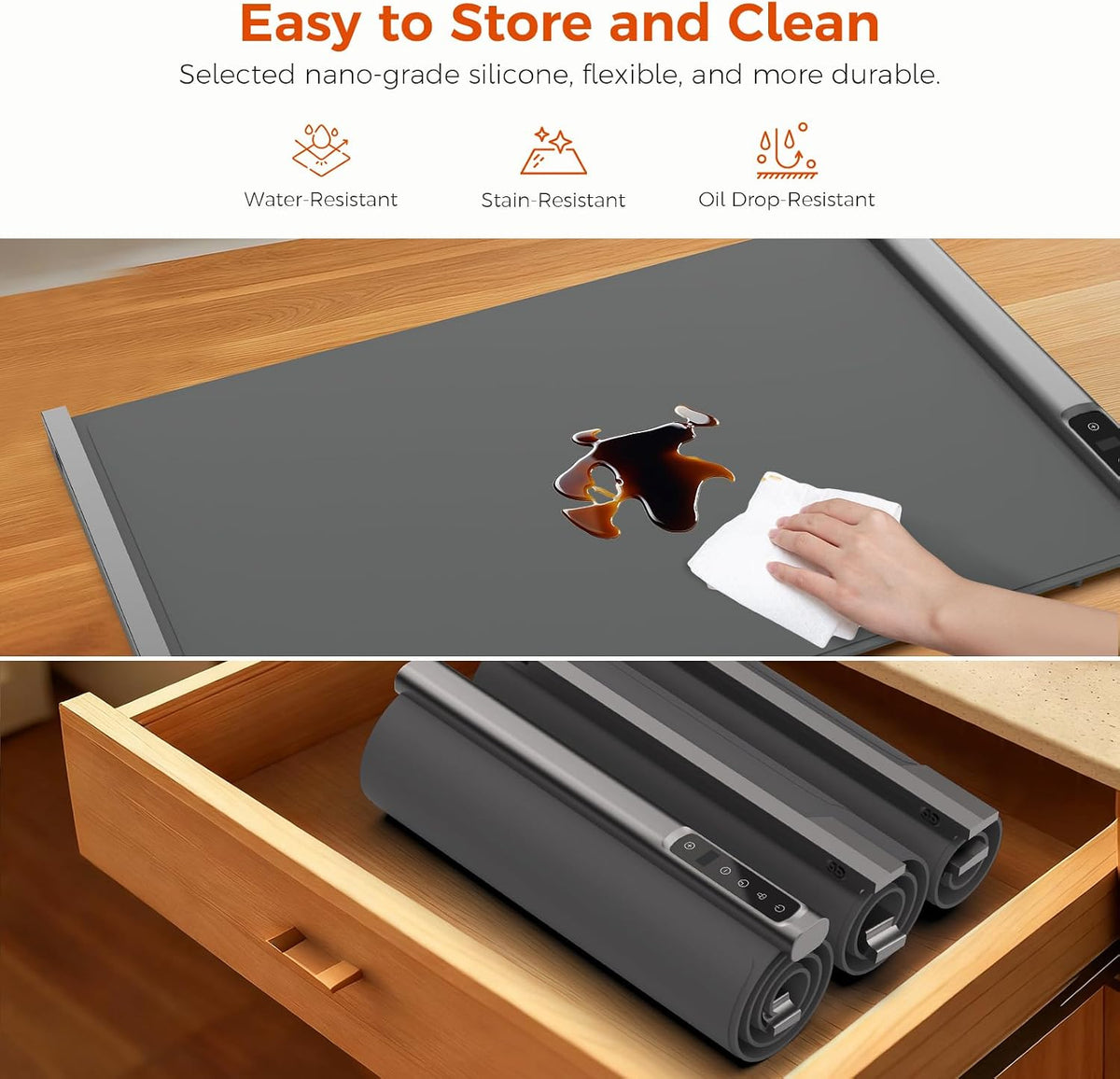 3-in-1 Expandable Warming Mat for Food, 7 Temp & 6H Timer, 54" x 16", Gray