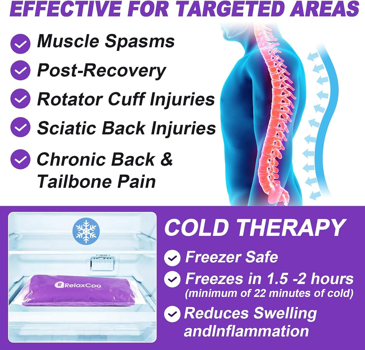 RelaxCoo Large Flexible Ice Pack for Injuries Reusable Gel, 11x14.5 Inches, Cold Compress for Hip, Shoulder, Knee, Back Pain, Swelling, Bruises, Surgery