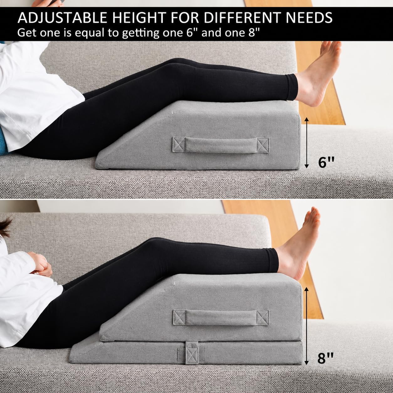 Leg Elevation Pillow for Sleeping, Adjustable Leg Pillow with Memory Foam, Wedge Pillow for Legs to Reduce Swelling, Sciatica, Knee, Hip & Back Pain Relief, Post Surgery Recovery