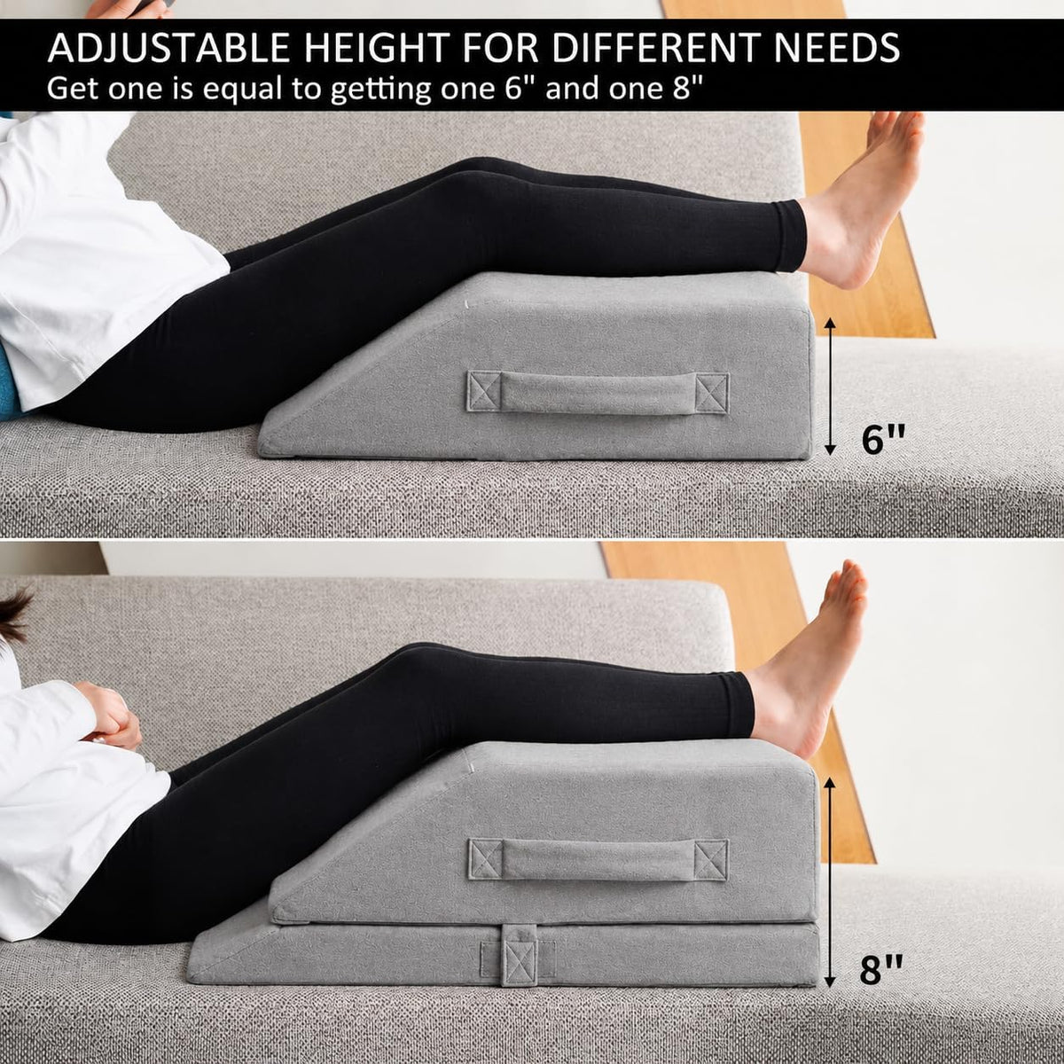 Leg Elevation Pillow for Sleeping, Adjustable Leg Pillow with Memory Foam, Wedge Pillow for Legs to Reduce Swelling, Sciatica, Knee, Hip & Back Pain Relief, Post Surgery Recovery